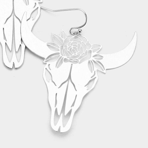 5/$25 Steer Head Cut Out Flower Silver Earrings - Picture 4 of 7